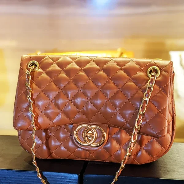 Mustard Quilted Leather Crossbody Bag For Girls