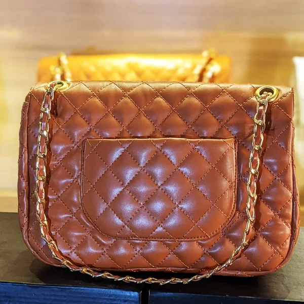 Mustard Quilted Leather Crossbody Bag For Girls