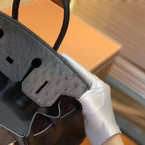 black ostrich leather birkin bag inner view