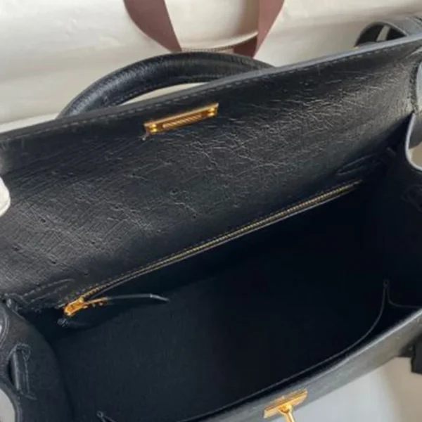 Ostrich Leather black kelly bag for girls inner pic