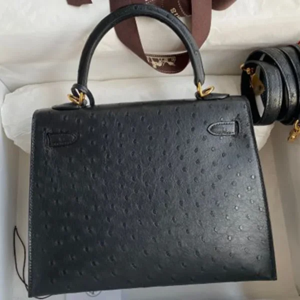 Ostrich Leather black kelly bag for girls back pic