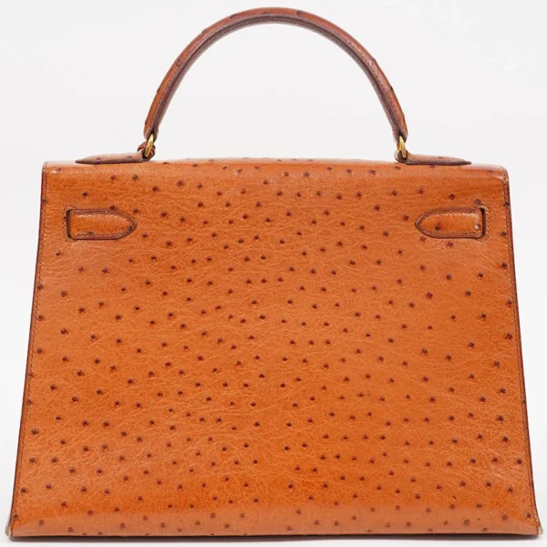 Brown Ostrich Leather Kelly Bag Back View| Buy online at best price in UAE